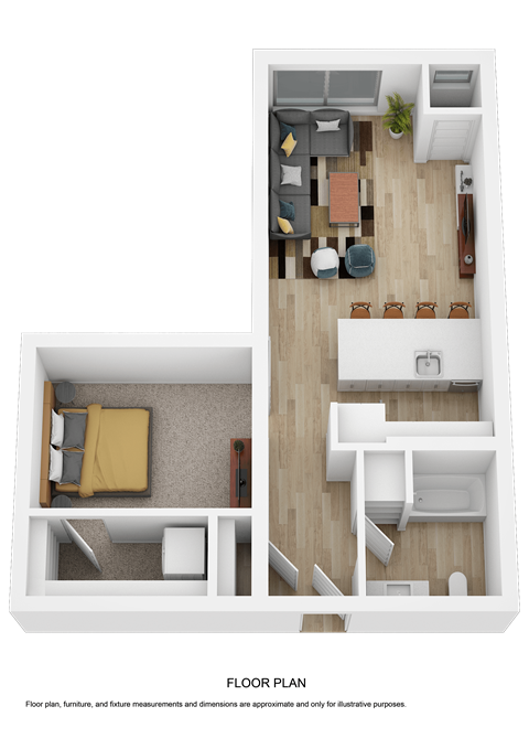 a floor plan of a room with a bedroom and a living room